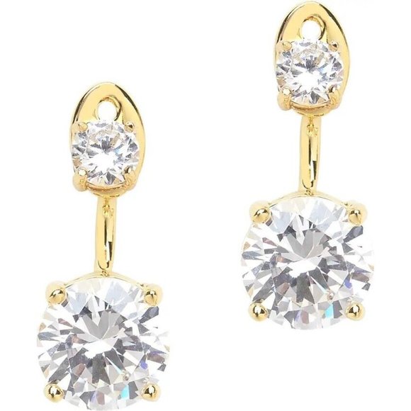 Sterling Jewelry - earrings 14k yellow gold Zirconia Crystal 1” Drop Post back